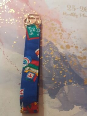 Blue Teacher Patterned Wrist Strap Keychain